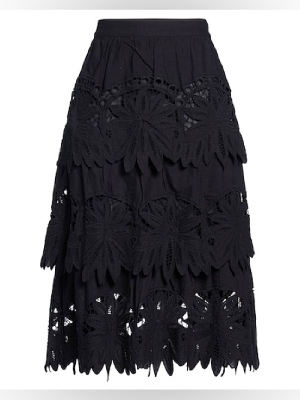 Farm Rio Black Tiered Lace Midi Skirt Size Small